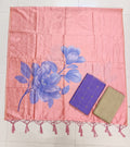 onion pink big flower motiv assam silk duppata with purple raw silk top 3 piece set