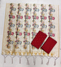 red pichwai motiv assam silk duppata with raw silk 3 piece set