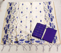 purple assam silk pichwai motiv duppata with raw silk top and bottom 3 piece set