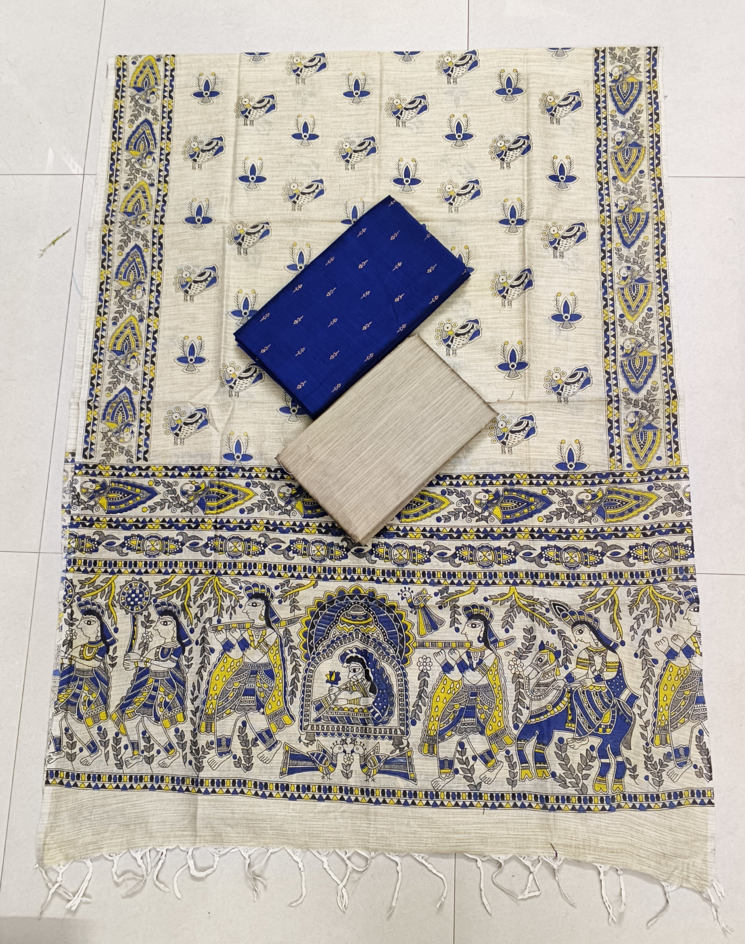 royal blue madhubani 3 piece set