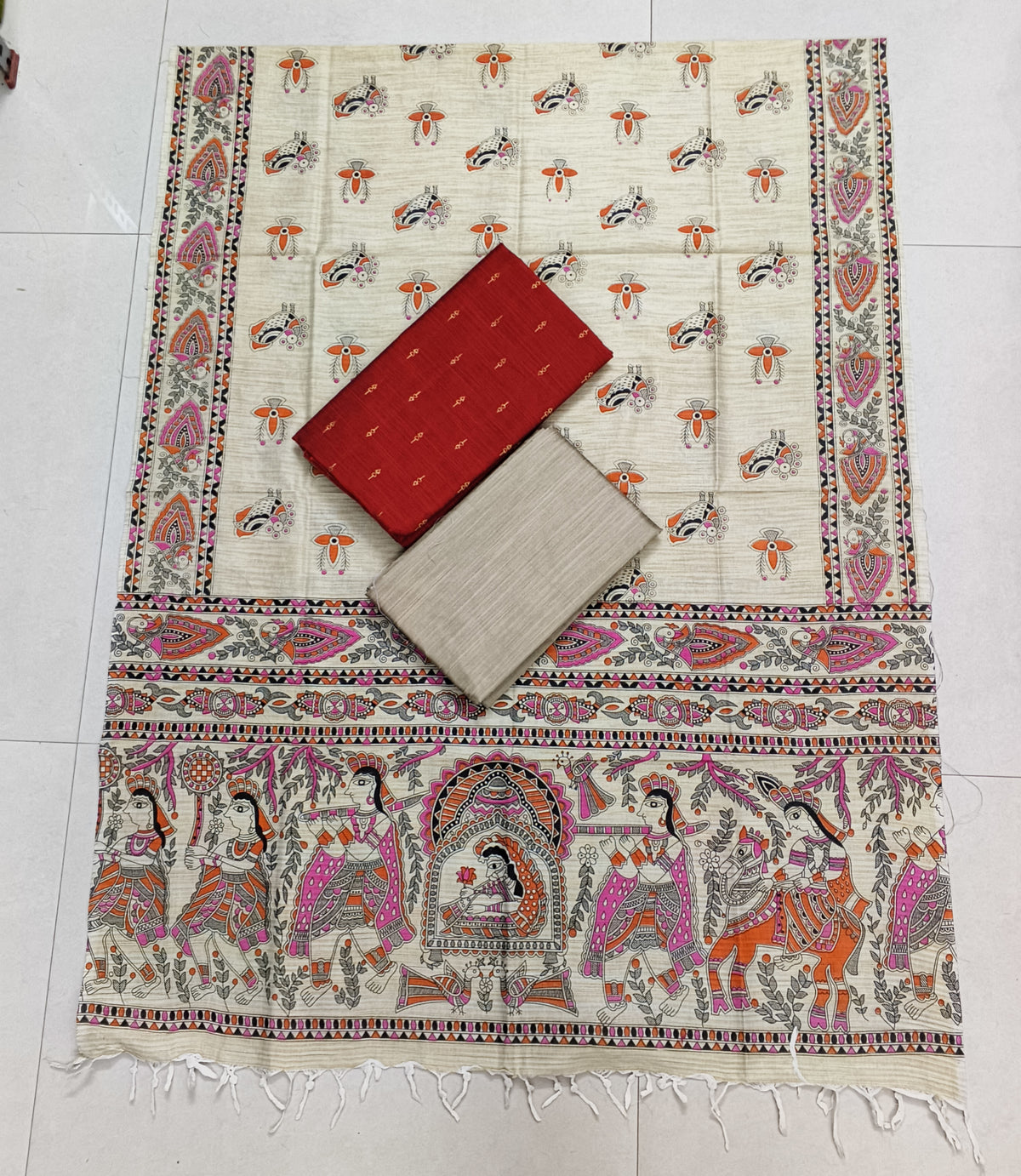 rust orange madhubani 3 piece set