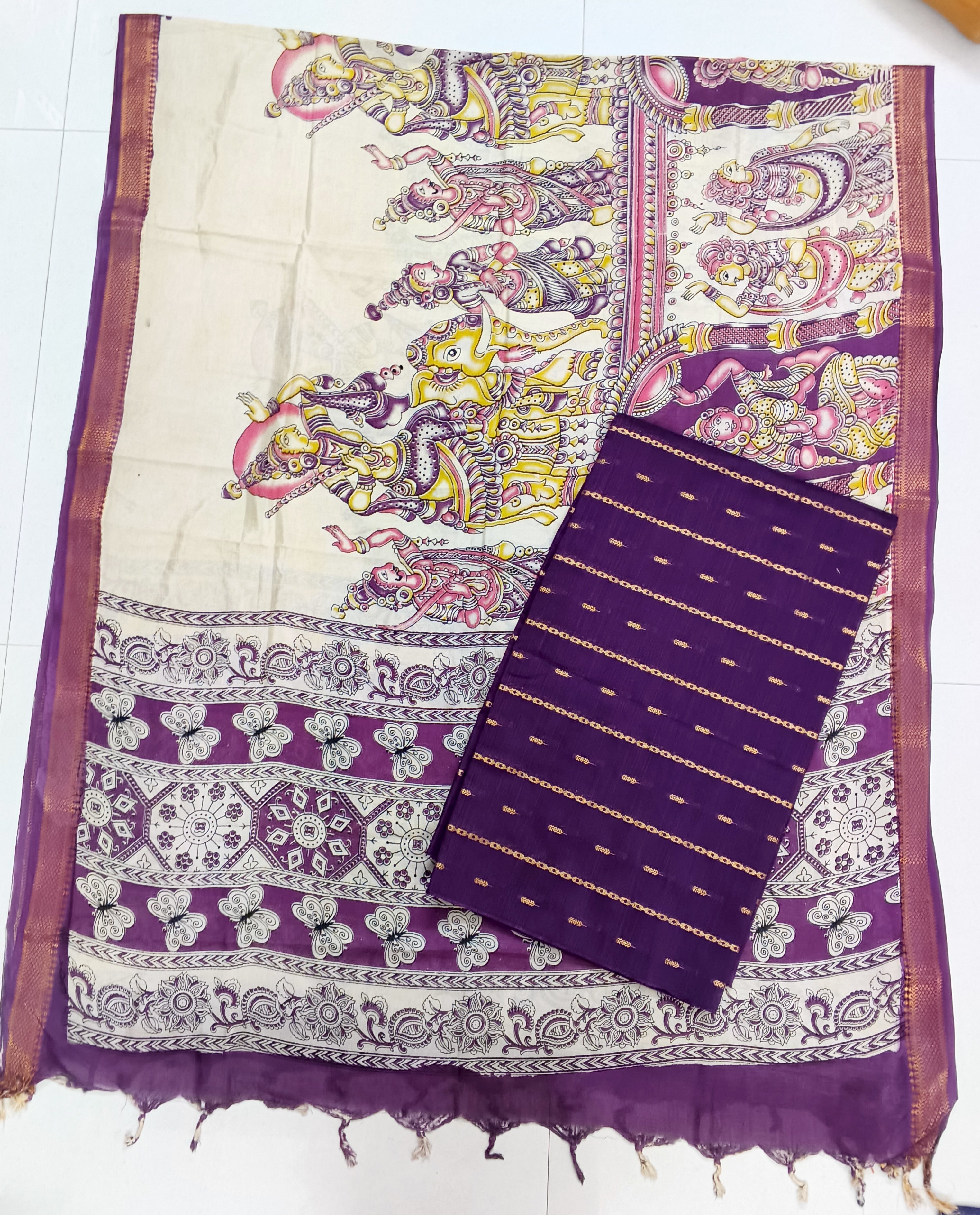 wine colour chennuri silk duppata with raw silk top