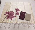 dark brown raw silk top big flower motif assam silk duppata 3 piece set