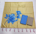 sky blue raw silk top with big flowermotif assam silk duppata 3 piece set