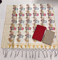 red raw silk top with pitchwai mothif floral assam silk dupata