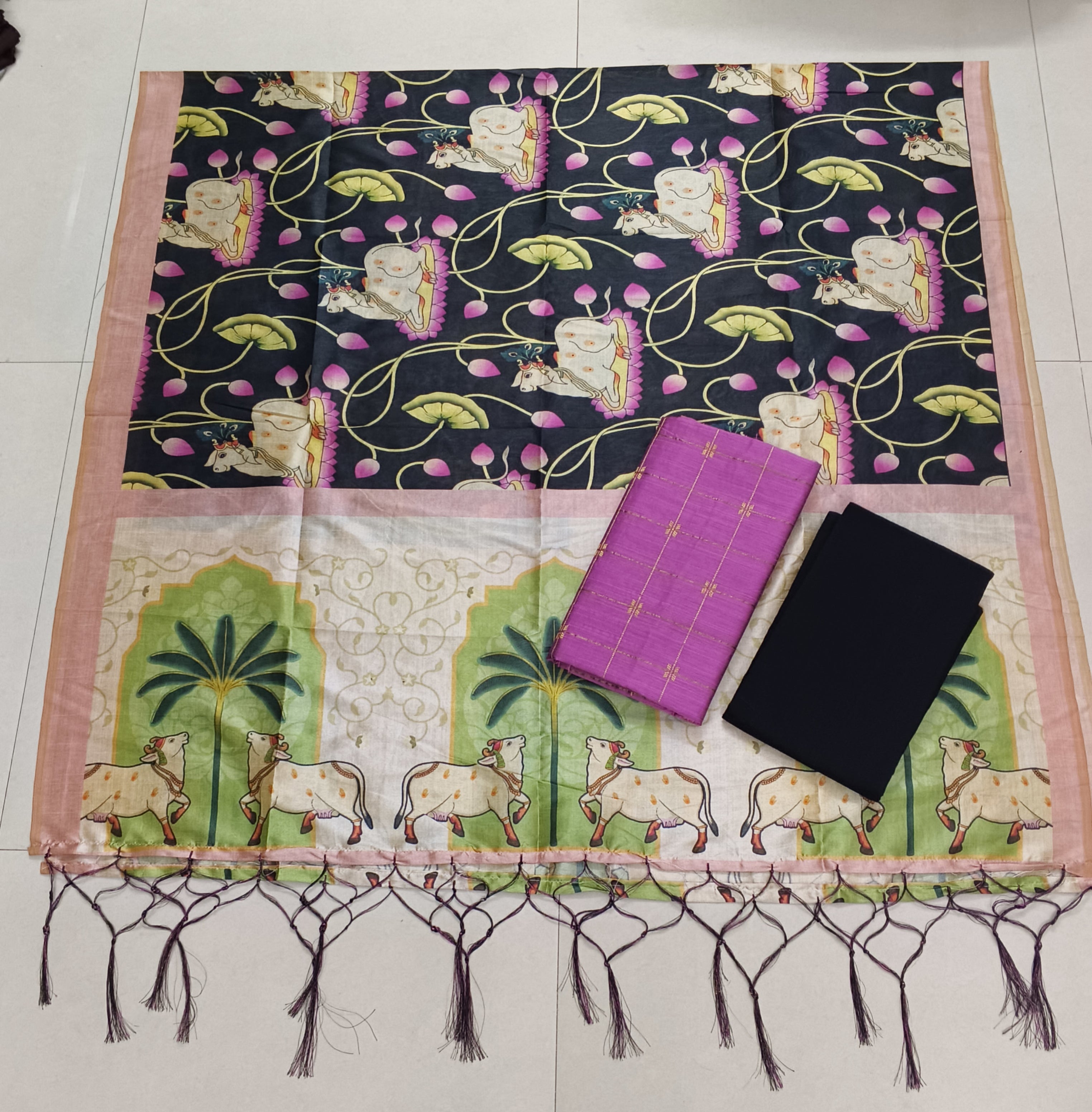 pink raw silk top with pitchwai mothi assam silk duppata