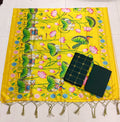 bottle green raw silk top with pitchwai mothif assam silk duppata