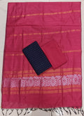 peech colour jamdhani duppata with navy blue raw silk top 3 piece set