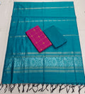 teel blue jamdhani duppata with rose raw silk top with bottom 3 piece set