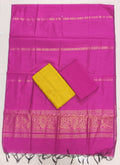 rose jamdhani duppata with yellow raw silk top and bottom 3 piece set