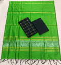 peocock green jamdhani duppata with black raw silk top and bottom 3 piece set