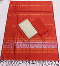 orange jamdhani duppata with cream colour raw silk top and bottom 3 piece set