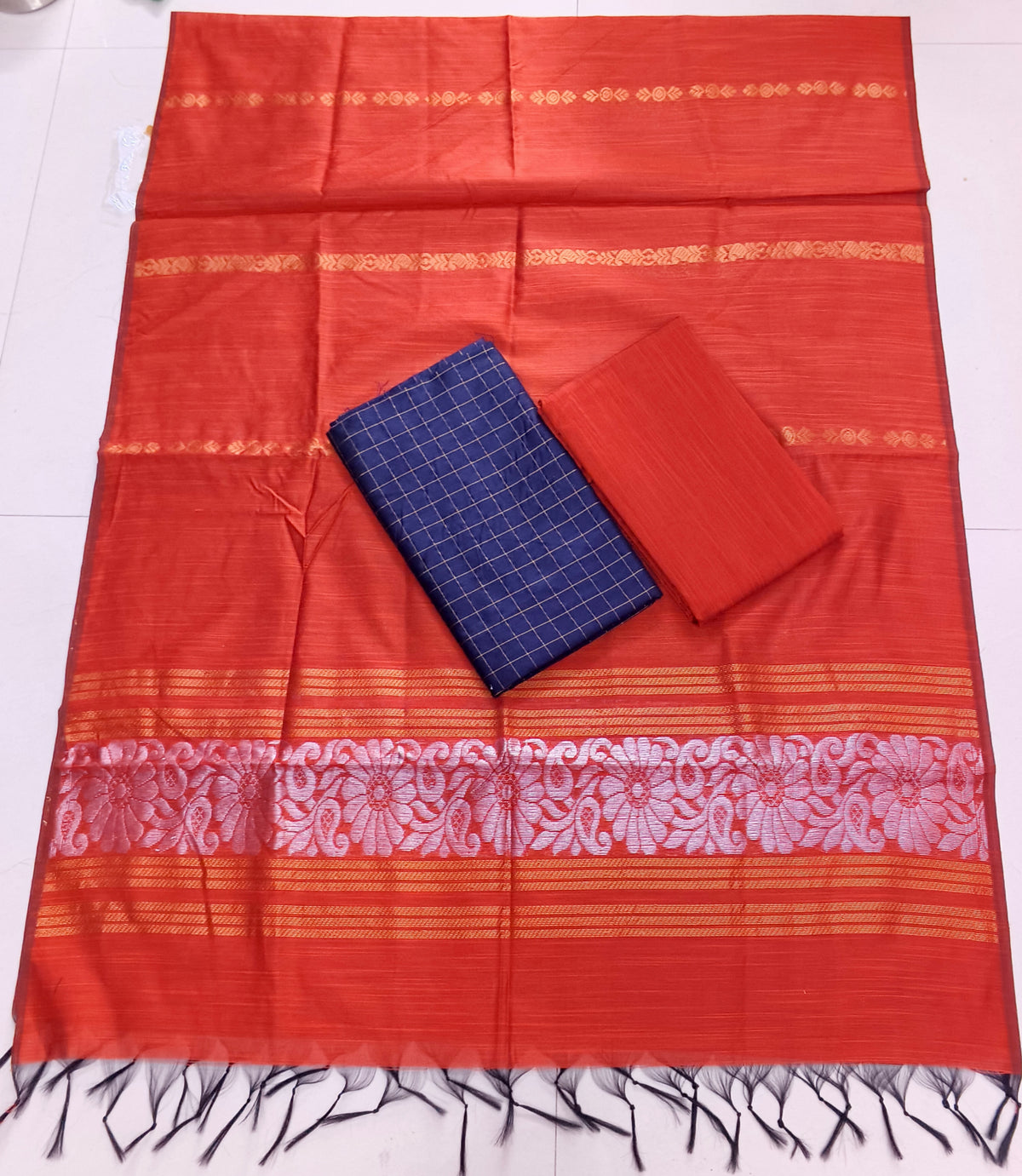 orange jamdhani duppata with purple top and bottom 3 piece set