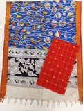 royal blue floral design chennuri silk duppata with raw silk top