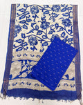 royal blue lotus chennri silk duppata with raw silk top