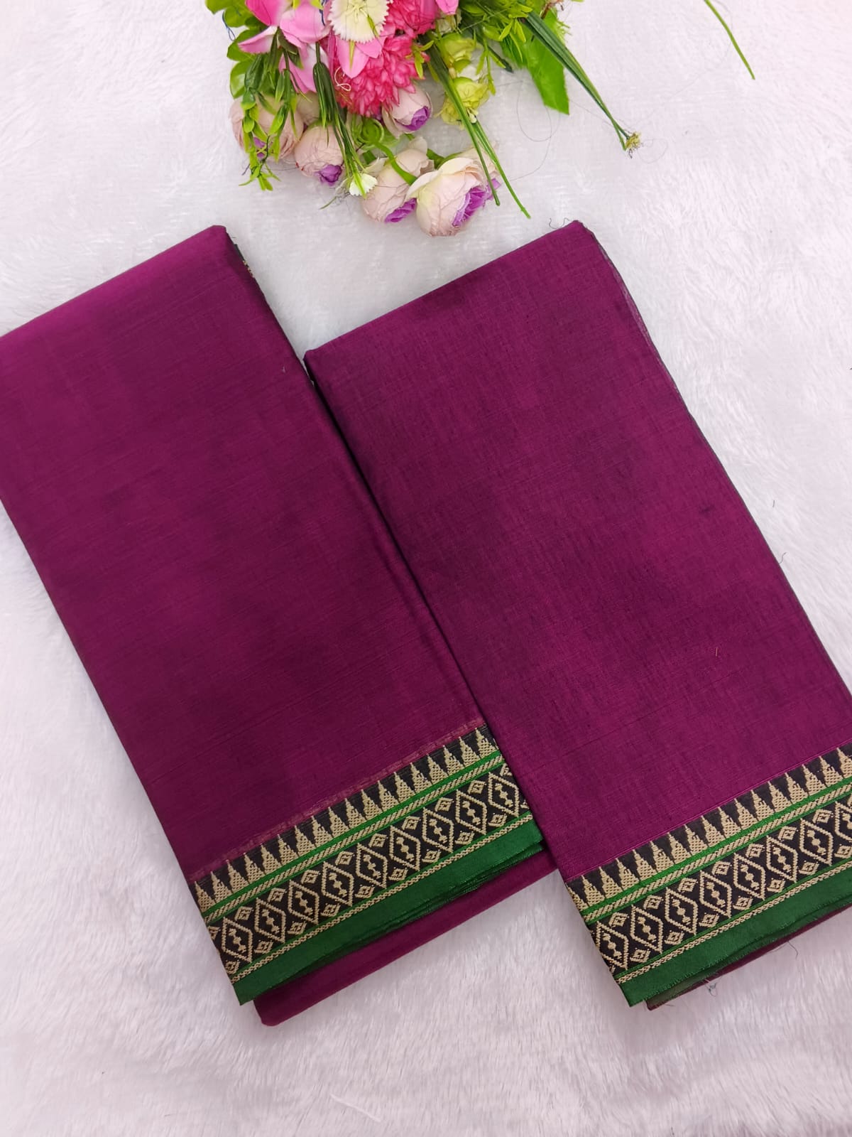 purple with green narayanapet top and duppata 2 piece set