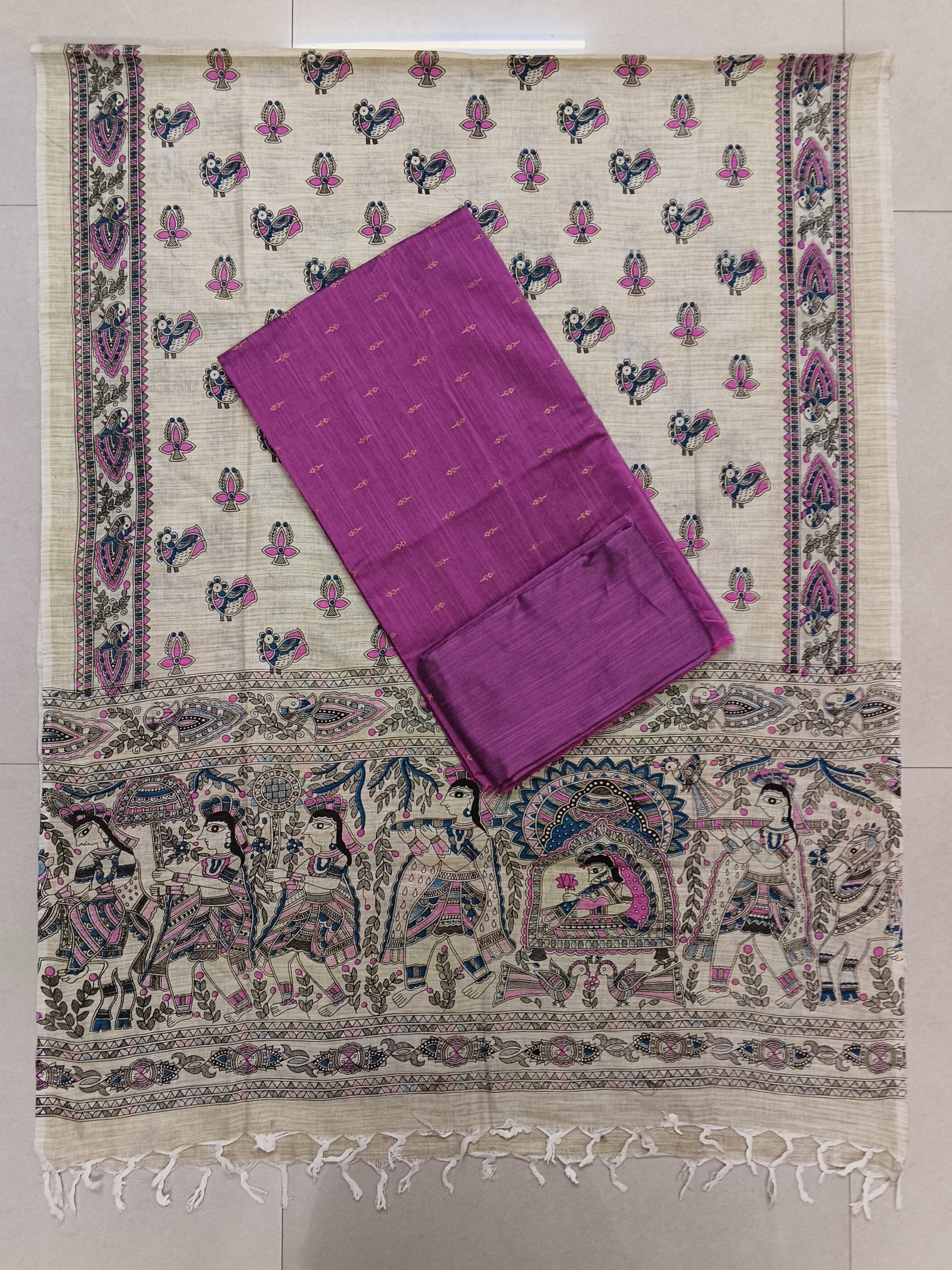 Ivory & Magenta Purple Madhubani – 3-Piece Set