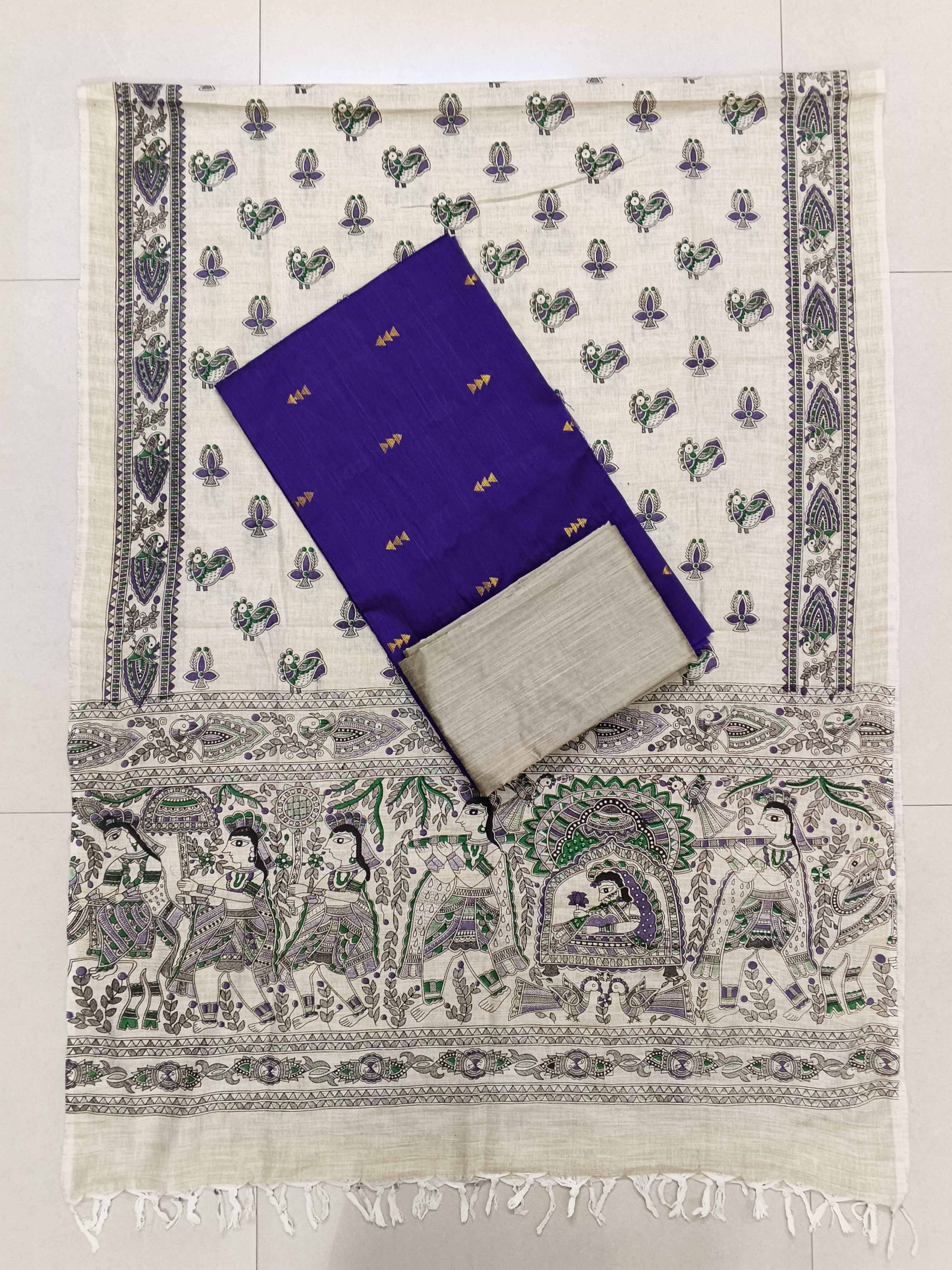 Ivory & Deep Purple Madhubani – 3-Piece Set