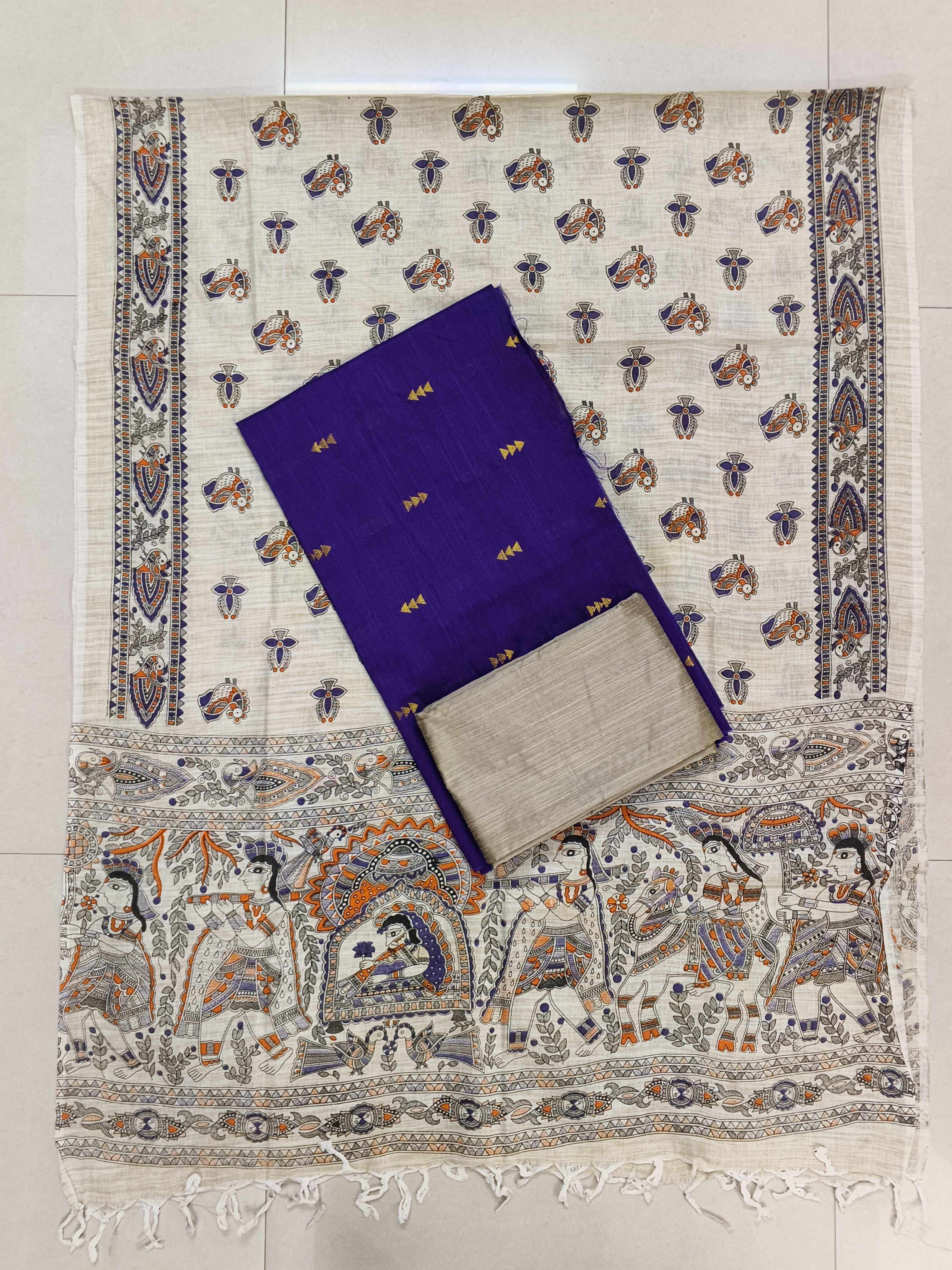 Ivory & Deep Purple Madhubani – 3-Piece Set