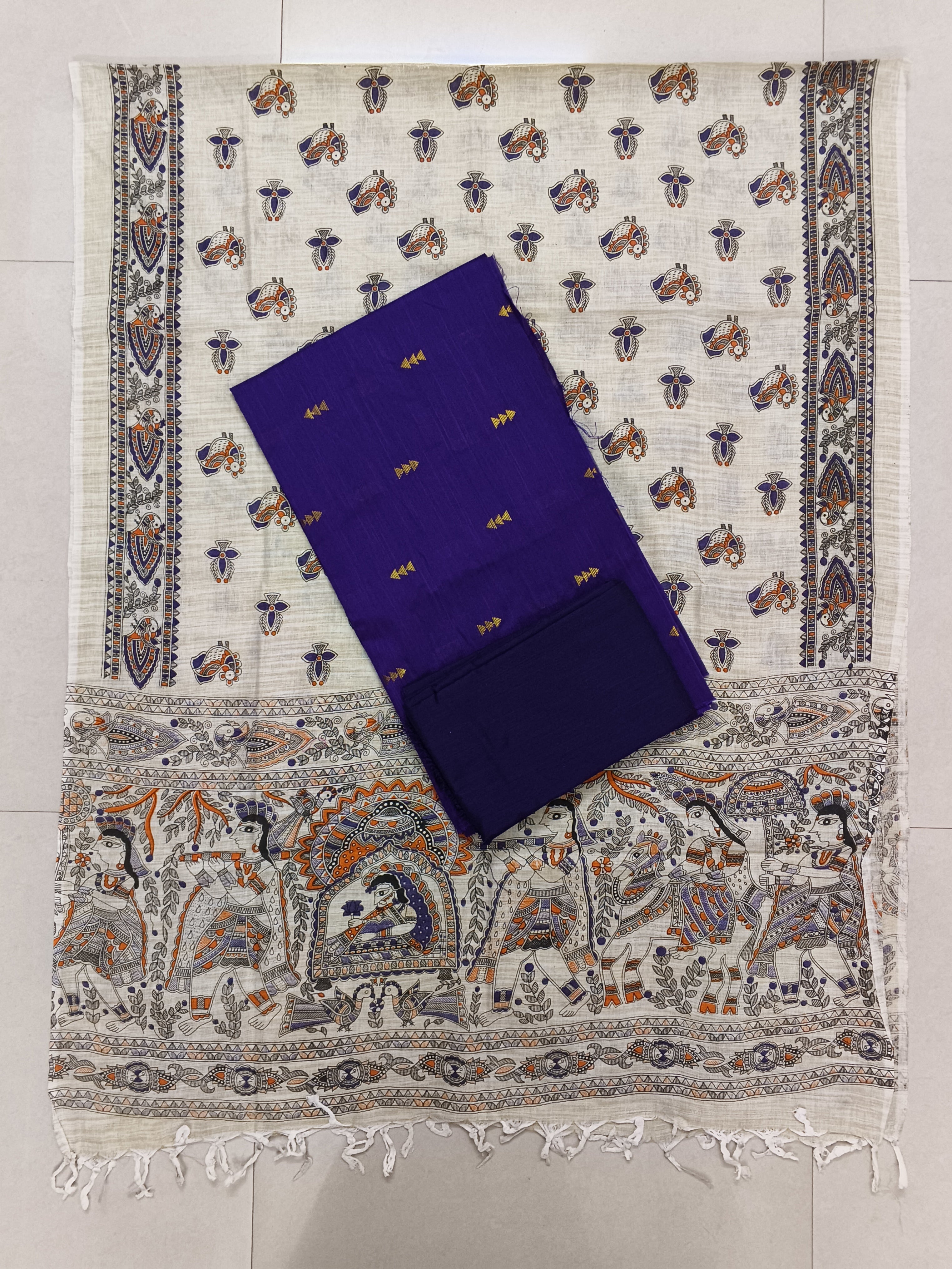 Ivory & Deep Purple Madhubani – 3-Piece Set