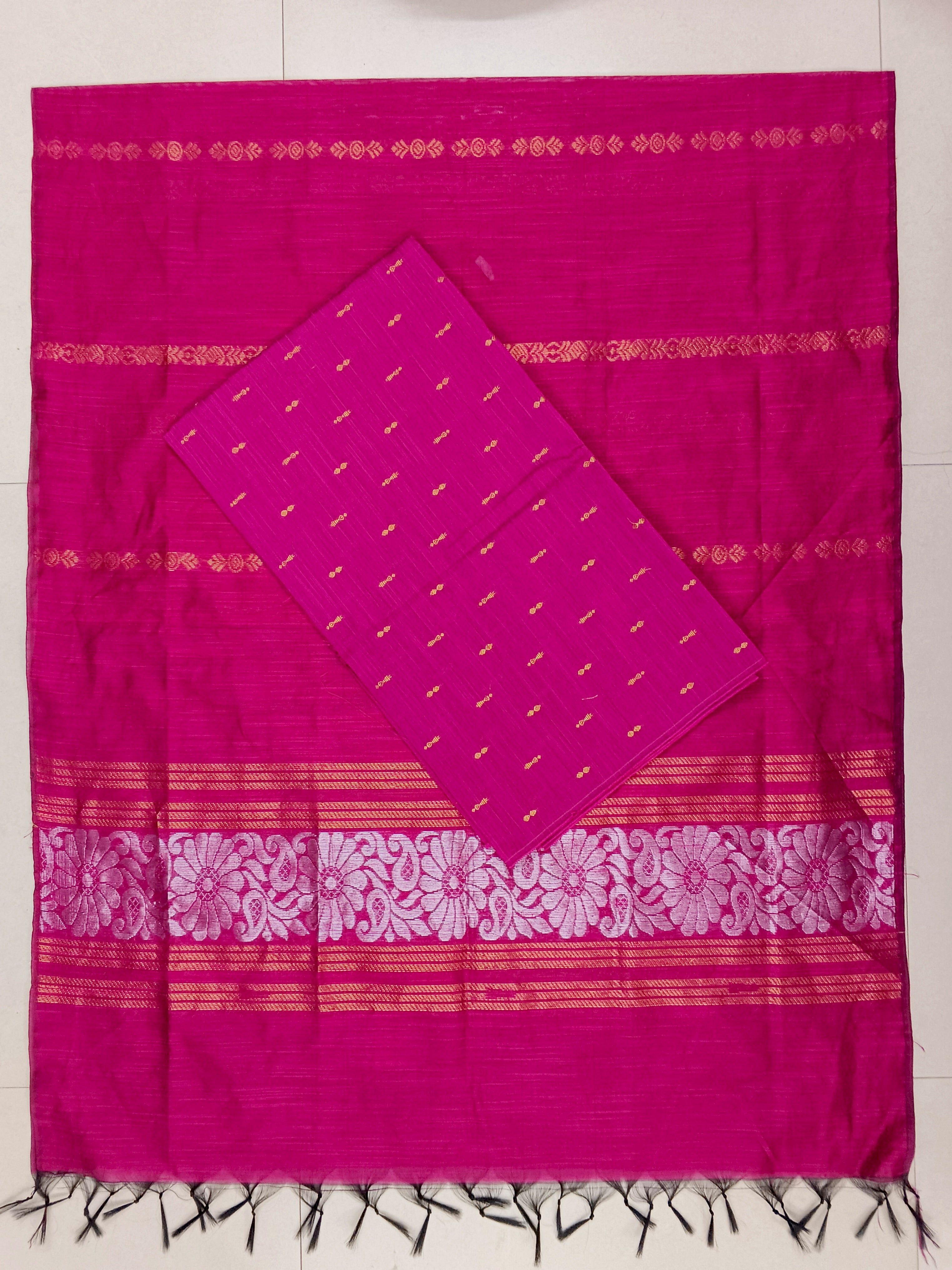 Rani Pink Jamdhani Dupatta with Matching Raw Silk Top