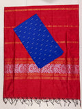 Red Jamdhani Dupatta with Royal Blue Raw Silk Top