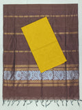 Coffee Brown Jamdhani Dupatta with Mustard Yellow Raw Silk Top