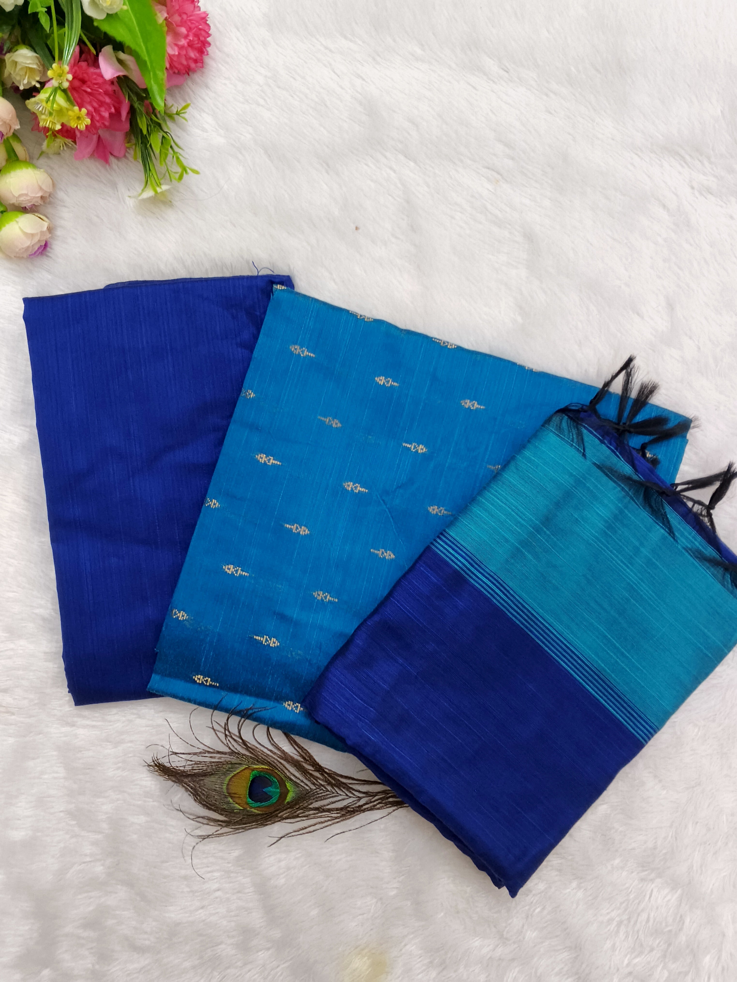 Blue Raw Silk Fully Woven – 3-Piece Set