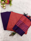 Coral Pink & Deep Purple Raw Silk Fully Woven – 3-Piece Set