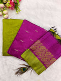 Magenta Purple & Olive Green Raw Silk Fully Woven – 3-Piece Set