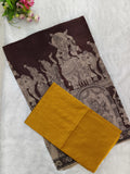 Coffee Brown Kalamkari Dupatta with Mustard Yellow Raw Silk Top