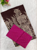 Coffee Brown Kalamkari Dupatta with Rani Pink Raw Silk Top