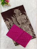 Coffee Brown Kalamkari Dupatta with Pink Raw Silk Top