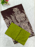 Coffee Brown Kalamkari Dupatta with Mehendi Green Raw Silk Top