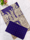 Purple Kalamkari Dupatta with Royal Blue Raw Silk Top