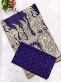 Purple Kalamkari Dupatta with Royal Blue Raw Silk Top