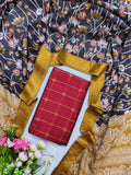 Maroon & Mustard Gold Chennuri Silk Nizam Border Dupatta with Raw Silk Top – 2-Piece Set