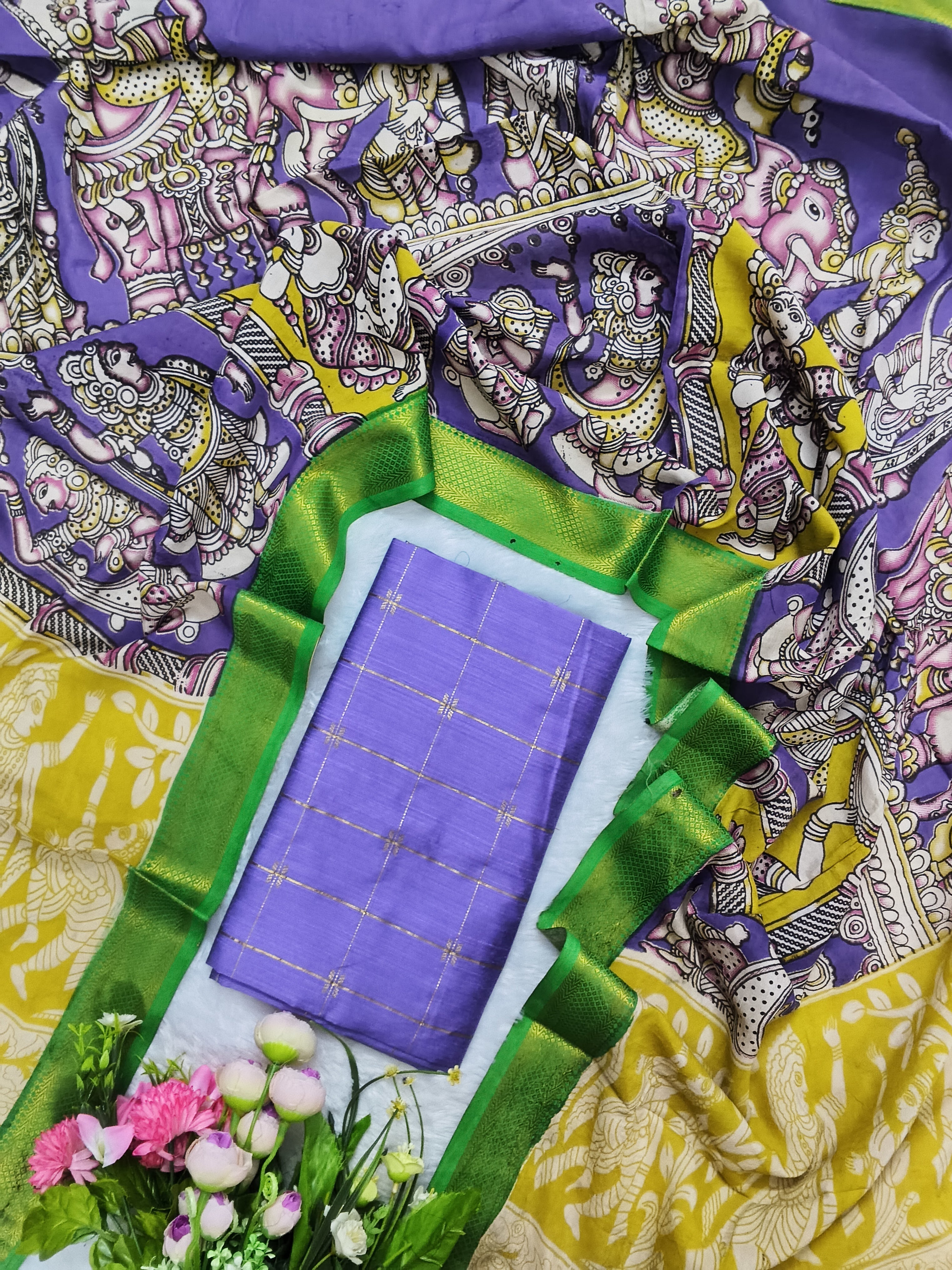 Lavender & Green Chennuri Silk Nizam Border Dupatta with Raw Silk Top – 2-Piece Set