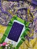 Purple & Green Chennuri Silk Nizam Border Dupatta with Raw Silk Top – 2-Piece Set