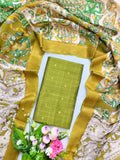 Olive Green & Mustard Gold Chennuri Silk Nizam Border Dupatta with Raw Silk Top – 2-Piece Set