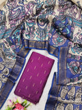 Purple & Blue Chennuri Silk Nizam Border Dupatta with Raw Silk Top – 2-Piece Set