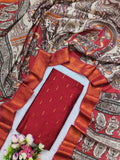 Red Chennuri Silk Nizam Border Dupatta with Raw Silk Top – 2-Piece Set