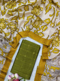 Olive Green Chennuri Silk Nizam Border Dupatta with Raw Silk Top – 2-Piece Set