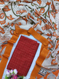 Rust Red & Orange Gold Chennuri Silk Nizam Border Dupatta with Raw Silk Top – 2-Piece Set
