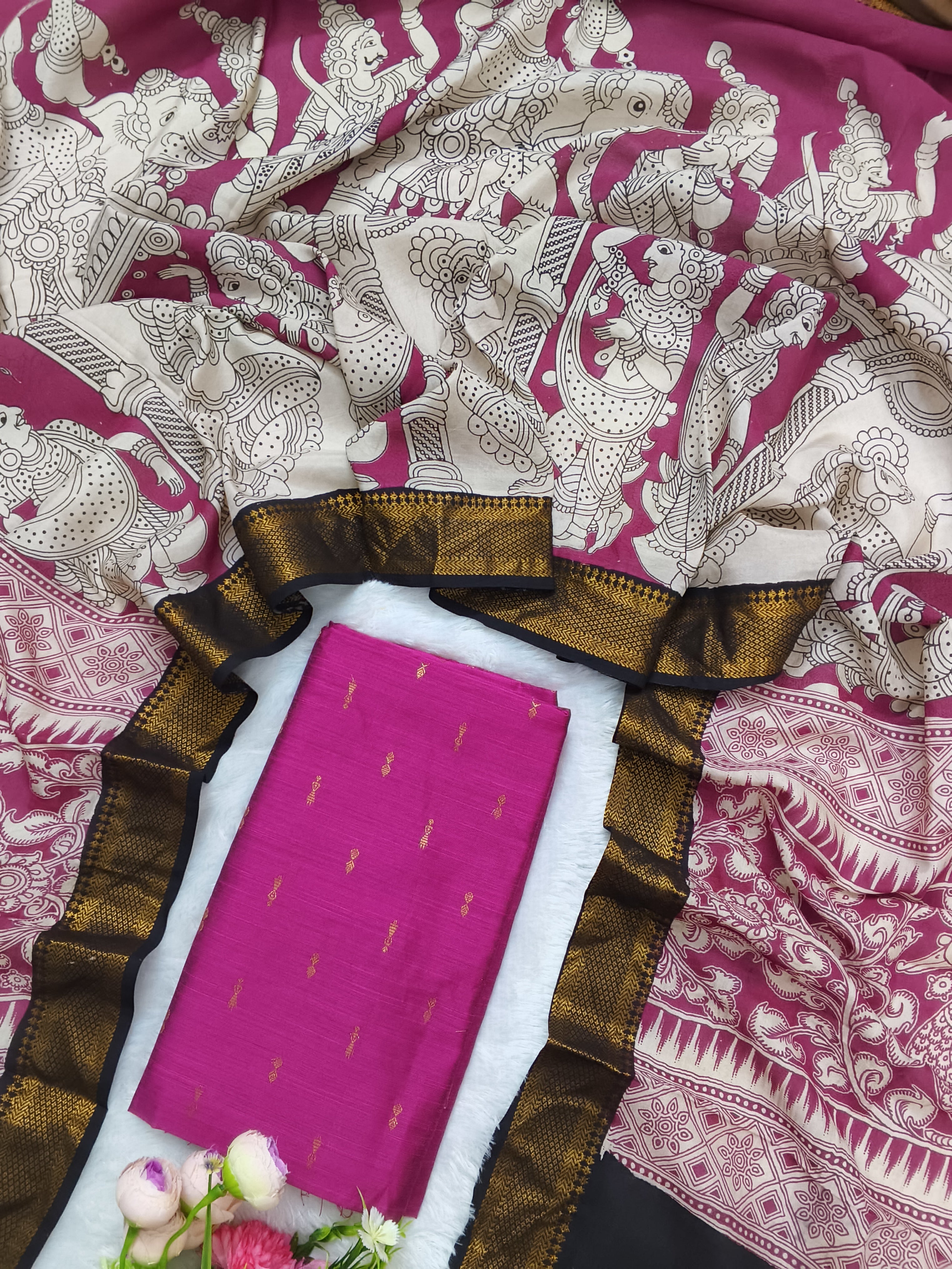 Pink Chennuri Silk Nizam Border Dupatta with Raw Silk Top – 2-Piece Set