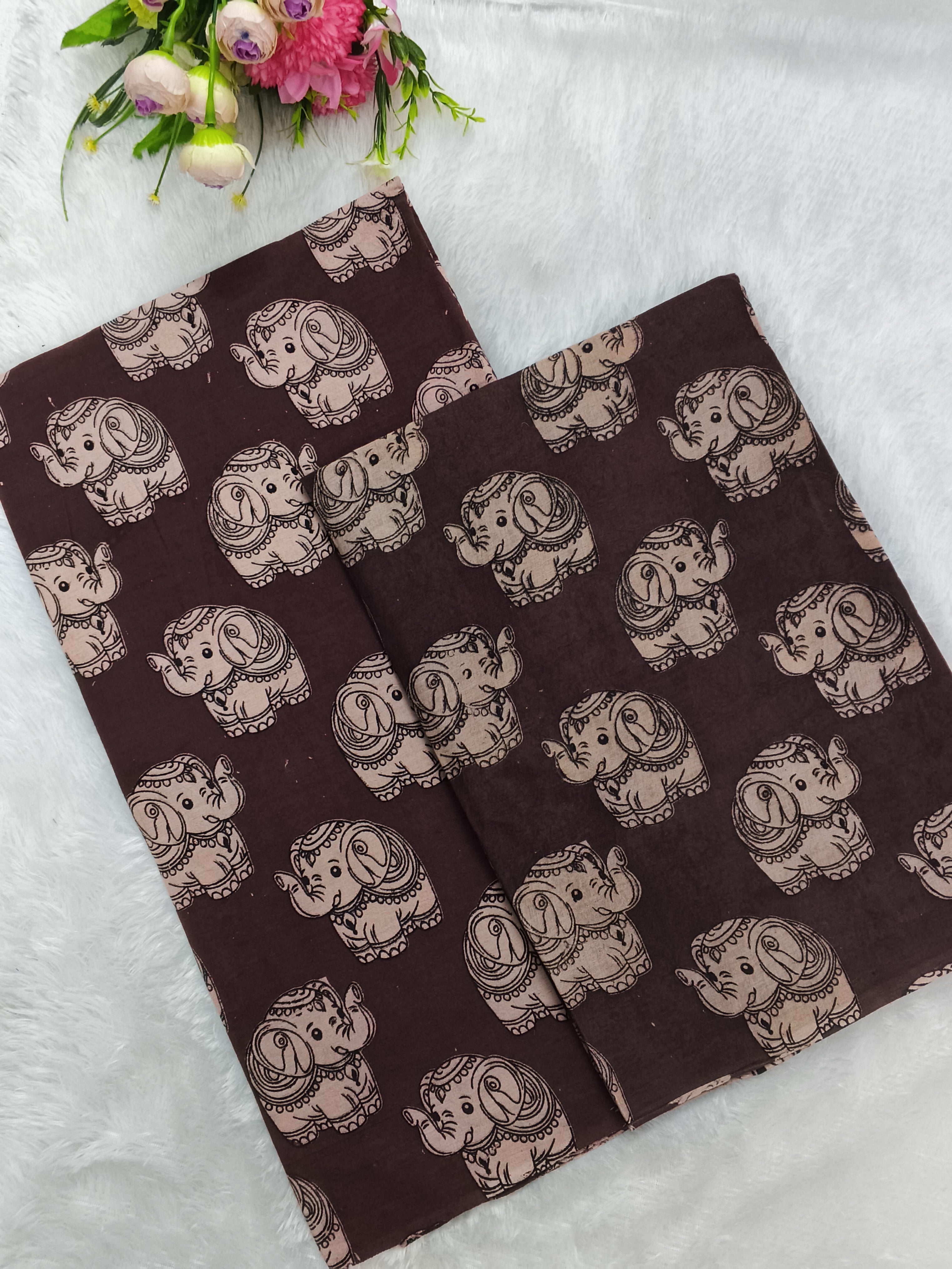Brown Baby Elephant Kalamkari Design – 2-Piece Set