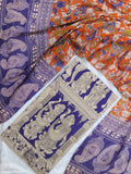 cotton kalamkari 2 piece set purple top with orange floral design duppata