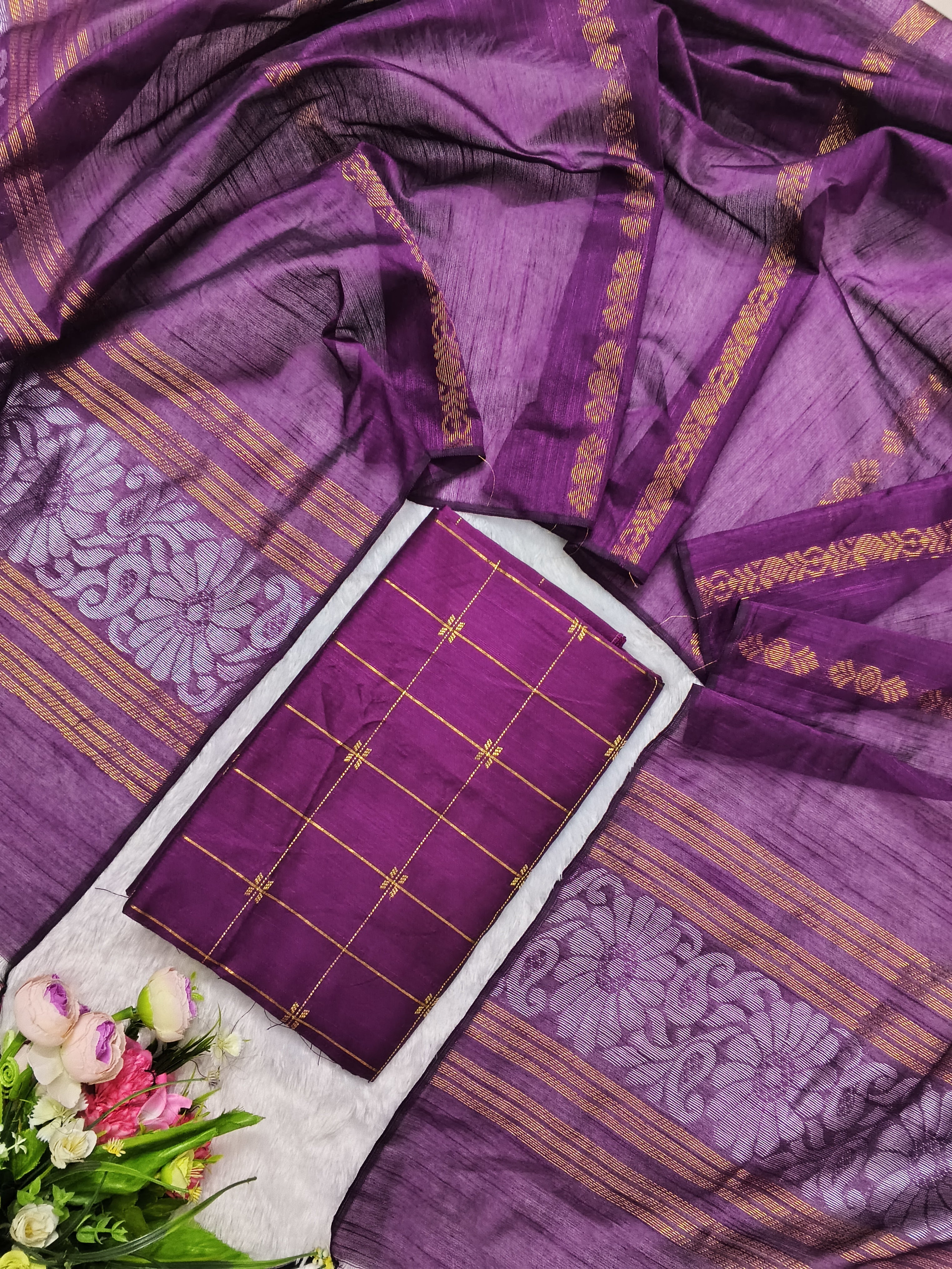 dark purple raw silk top with dark purple jamdhani duppata