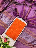 orange raw silk top with wine jamdhani duppata