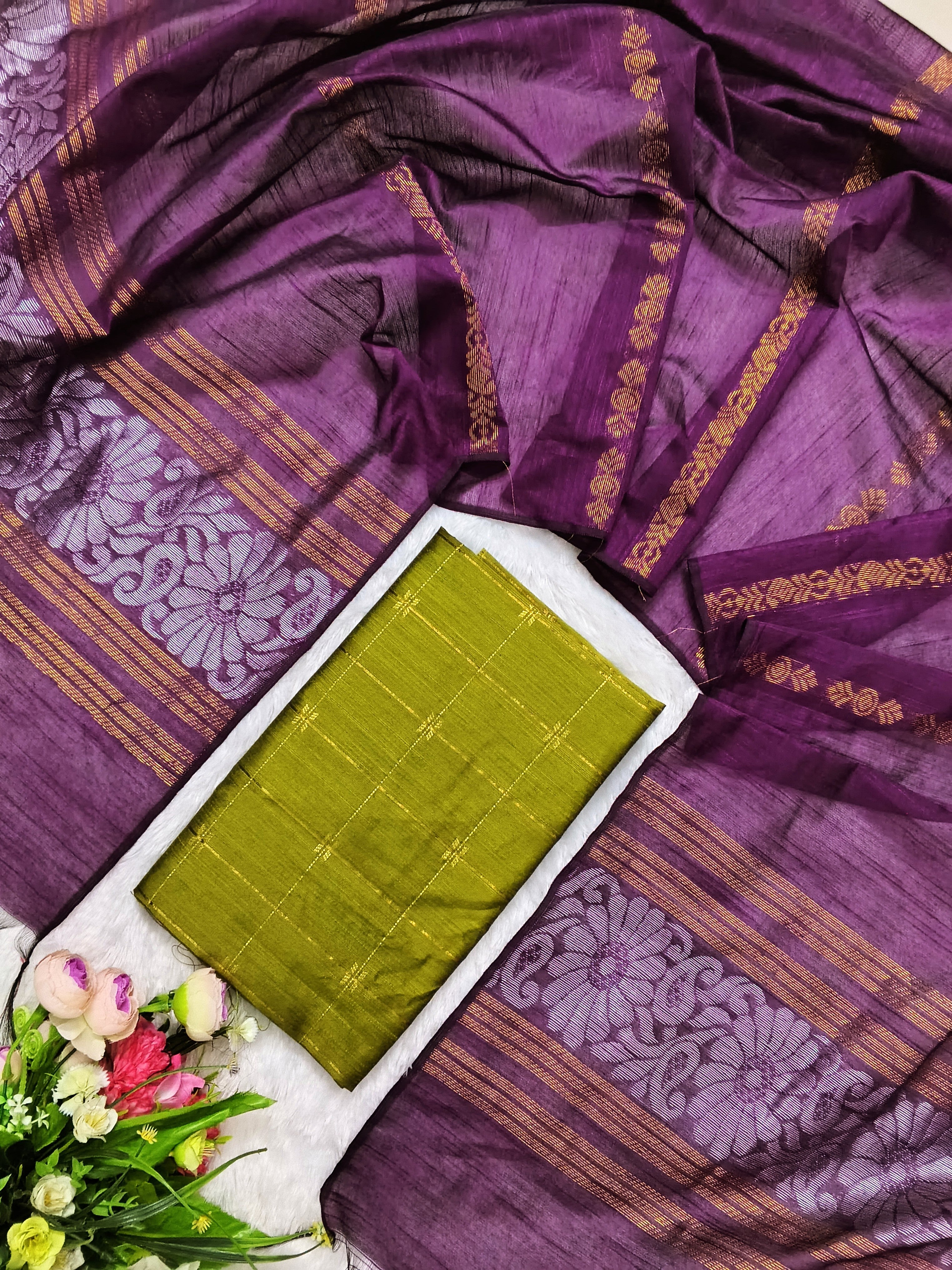 apple green raw silk top with wine jamdhani duppata